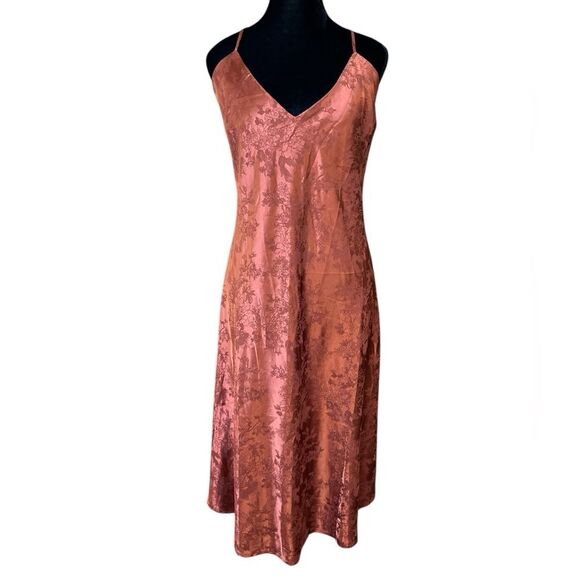 Lulu's Calia Love Floral Jacquard Satin Slipdress Size XL Rich Brown Sexy Silky - Picture 2 of 8